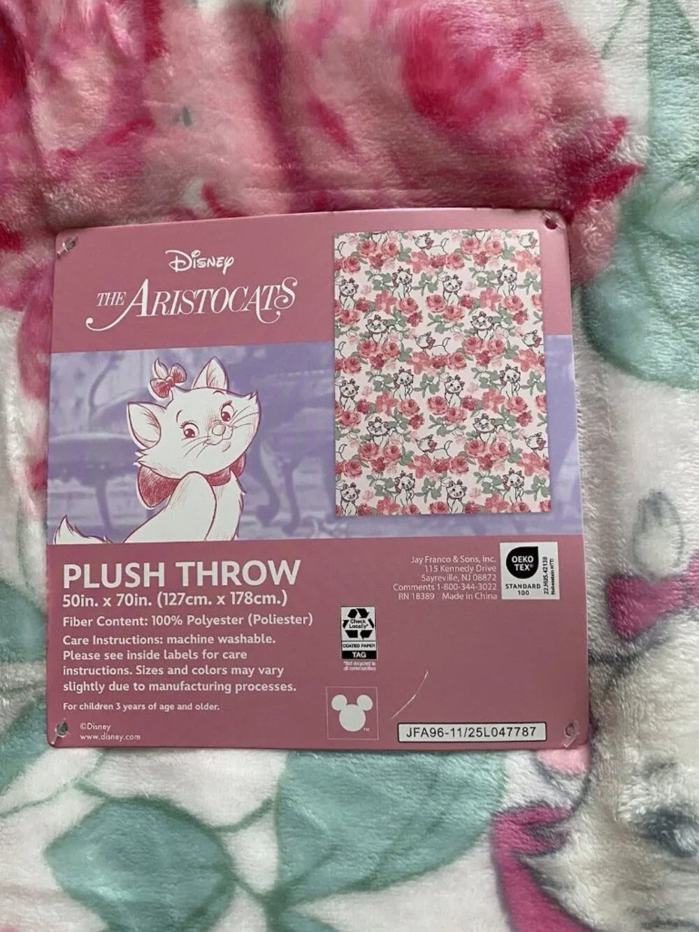 Disney Aristocats Marie Kitten Pink Roses Soft Throw Blanket‎ 50” X 70” NEW